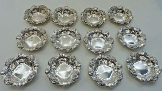 Set Of 12 Sterling Gorham Nut Dishes W/ Berry Clusters On Rim