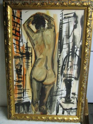 Vtg Mid Century Modern Abstract Painting Nude Female French 1960s Signed Art