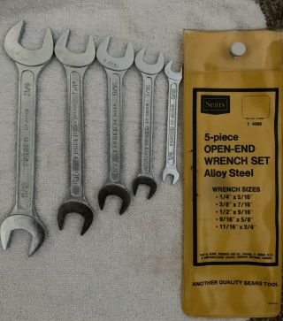 Vintage Sears Craftsman 5 Pc.  Open End Wrench Set - Alloy Steel W/original Pouch