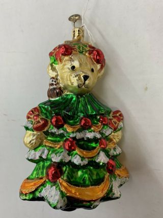 Vintage Christopher Radko Christmas Tree Bear Gem Glass Ornament
