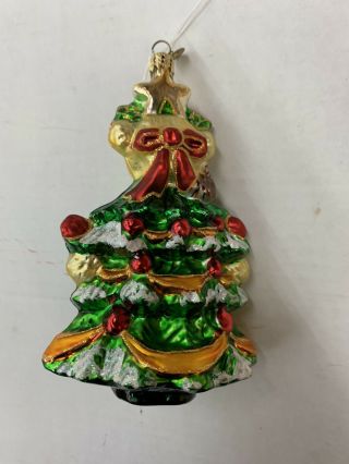 Vintage Christopher Radko Christmas Tree Bear Gem Glass Ornament 3