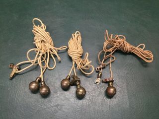 Set Of 3 Vintage Rope With Brass Balls Curtain Drape ? Weights