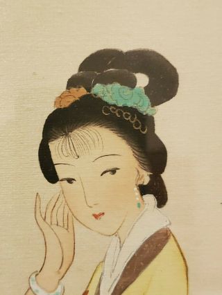 Pair (2) of Large Antique Chinese Watetcolor Paintings Women on Silk Signed 32×20 4