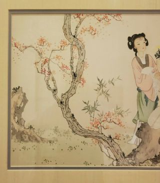 Pair (2) of Large Antique Chinese Watetcolor Paintings Women on Silk Signed 32×20 6