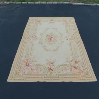 Vintage French Aubusson Needlepoint Rug 9 X 6 Hand Knotted French Country Chic