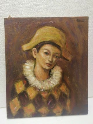Antique old Pablo Picasso Harlequin Oil Painting on Canvas signed & framed 2