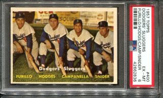 1957 Topps 400 Dodgers Sluggers Snider Campanella Psa 6 Hof Los Angeles Dodgers