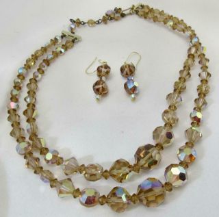 Vintage Ab Topaz Rhinestone Necklace & Earring Set