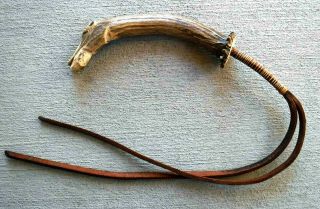 Antique 19th - Early 20th C.  Horse Effigy Indian Horse Antler Quirt Riding Crop