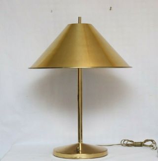 Vintage Mid Century Modern Nessen Brass Table Lamp With Brass Shade 3 - Way Switch