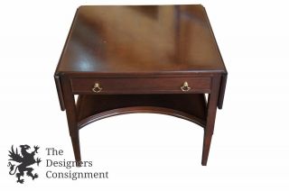 Vintage Georgian Style Drop Leaf Mahogany Side Accent Table 2 Tier W/ Drawer