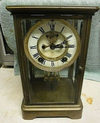Antique Ansonia Crystal Regulator Clock Open Escapement