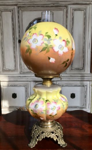 Antique Victorian Gone With The Wind Gwtw Parlor Hurricane Lamp Roses