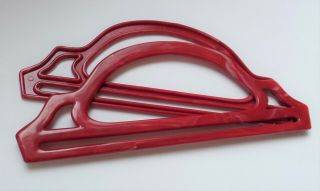 Pair Vtg Plastic Shopping Or Knitting Bag/purse Handles By Ucano - Marbled Red