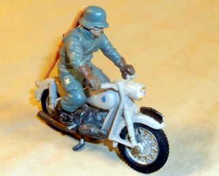Vintage Britains Ltd Ww2 German Soldier On A Motorcycle 1/32 Scale,  Rare