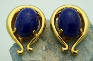 Vintage 50s Signed Joseph Mazer Art Glass Gold Toned Base Metal Clip On Earrings