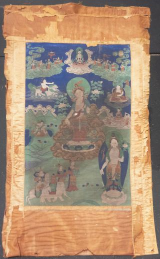 Antique Chinese 18th Century Tibetan Thangka Scroll Painting White Tara Buddha