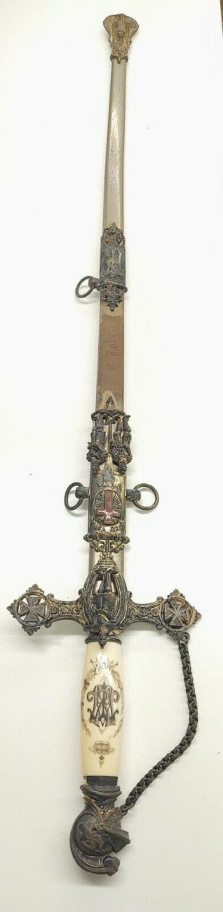 Antique Frank Henderson Masonic Templar Sword W/scabbard Named Blade
