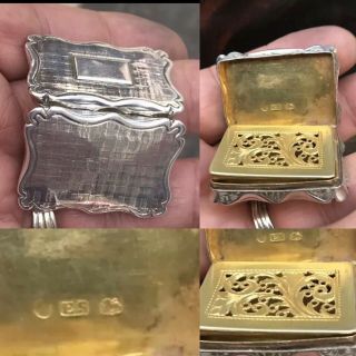 Antique Victorian Gold Gilded Solid Silver Vinaigrette Box Birm 1843 By E Smith
