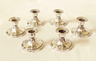Set Of Six Antique Early 20th C Solid Continental Silver Dwarf Candlesticks