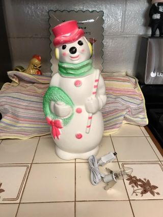 Vintage Snowman Blow Mold 13 In.  1968 Cord Light Bulb Empire