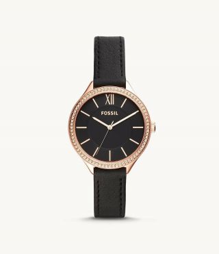 Fossil Bq3447 Rose Gold - Tone & Black Crystal Embellished Watch Nwt