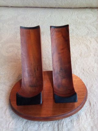 Vintage Double Pipe Rest Holder Stand Carved Wood Room For 2 Pipes