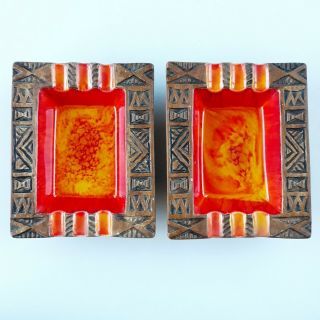 Vtg Treasure Craft Ashtrays Orange Yellow Maui Hawaii Tiki Bar Matching Set Of 2