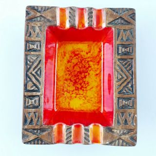 Vtg Treasure Craft Ashtrays Orange Yellow Maui Hawaii Tiki Bar Matching Set of 2 2