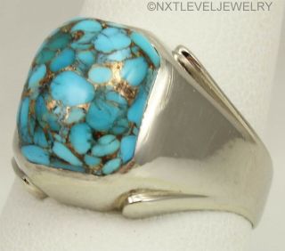 Antique 1920 ' s Art Deco Mosaic Natural Turquoise 10k Solid White Gold Men ' s Ring 2