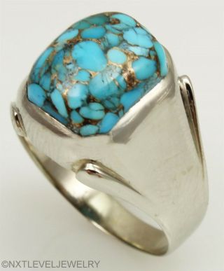 Antique 1920 ' s Art Deco Mosaic Natural Turquoise 10k Solid White Gold Men ' s Ring 4