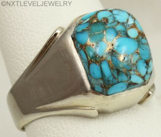 Antique 1920 ' s Art Deco Mosaic Natural Turquoise 10k Solid White Gold Men ' s Ring 5