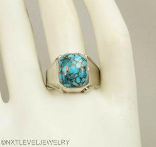 Antique 1920 ' s Art Deco Mosaic Natural Turquoise 10k Solid White Gold Men ' s Ring 6