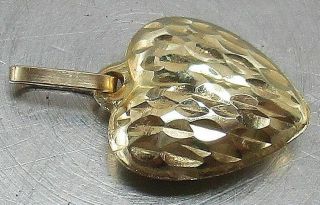Vintage Solid 14k Yellow Gold Diamond - Cut Etched Heart Pendant,  L@@k