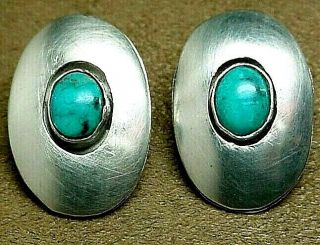 Signed Vintage Old Pawn Navajo Sterling Silver Natural Turquoise Clip Earrings
