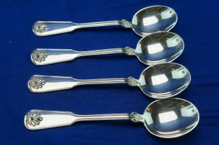 Tiffany Sterling Shell & Thread (4) Soup Spoons,  Round Bowl,  6 3/4 " - No Monogram