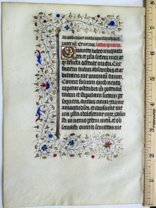 Large Medieval Illuminated Book Of Hours Lf.  1 Lg&5sm.  Goldinitials&border,  Ca.  1480