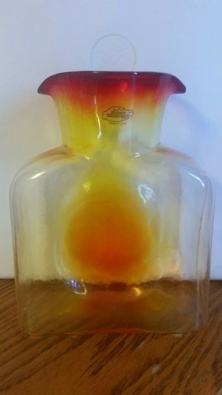 Vintage Blenko Tangerine Glass Double Spout 8 " Water Bottle Carafe Jug 384 Euc