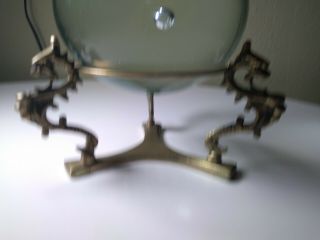 Antique - Vintage Murano Crystal Ball With Metal Dragon Brass Stand Large 8 