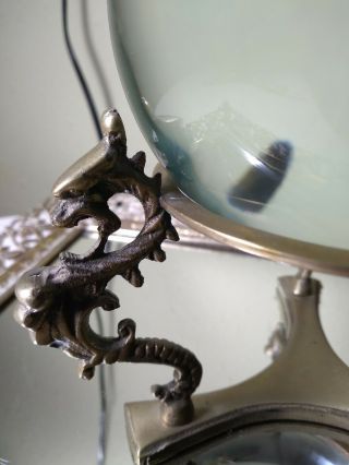 Antique - Vintage Murano Crystal Ball With Metal Dragon Brass Stand Large 8 