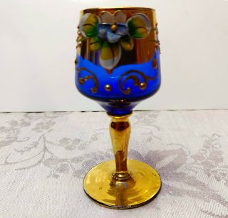 Vintage Italian Murano Venetian cobalt blue wine glass set with decanter 3