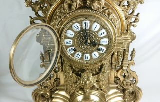 Vintage Gothic Cast Brass Mantel Clock With Hermle Striking Movement A/f