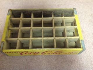 Vintage Coca - Cola Wooden Yellow 24 Bottle Crate Carrier Box - Cond