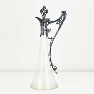 Antique Wmf Art Nouveau Silverplated Metal & Glass Claret Jug Wine Decanter