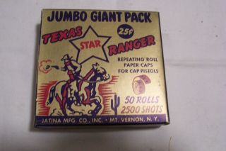 Vintage Jumbo Giant Pack Texas Star Ranger 50 Roll Box Of Caps