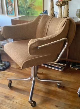Vintage Danish Mid Century Modern Office Desk Chair Chrome Base Swivel Mcm Retro