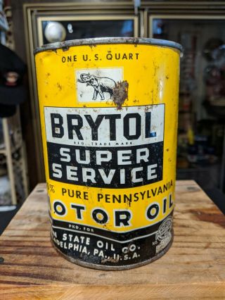 Vintage Rare Brytol Service Motor Oil 1 Quart All Metal Can