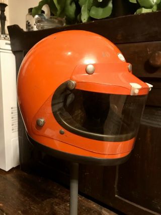Vintage Bell Star 120 Orange Motorcycle Safety Helmet,  Extra Face Shield