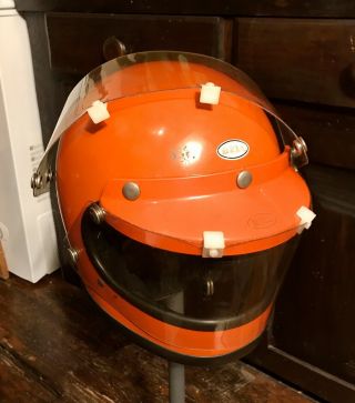 Vintage BELL Star 120 Orange Motorcycle Safety Helmet,  Extra Face Shield 2