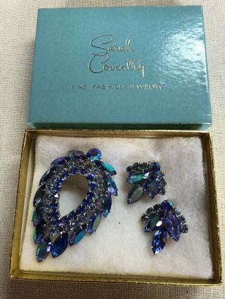 Vintage Sarah Coventry Blue Lagoon Brooch & Clip Earrings